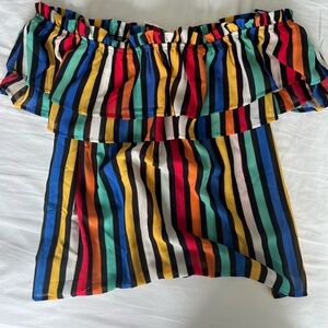 Medium NWT Off the Shoulder Striped Rainbow Top